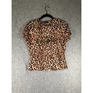 Baby Phat Shirt Women Large Brown‎ Animal Print Short Sleeve Semi Sheer Y2K 90s